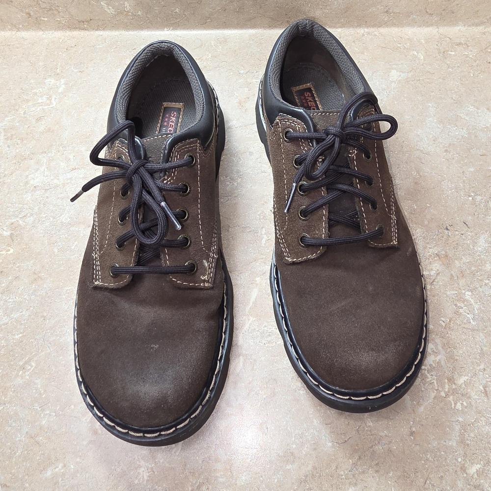 VTG Y2K Skechers Shoes Women 9.5 Brown Leather Jammers Chunky Lug Oxford - Picture 3 of 8